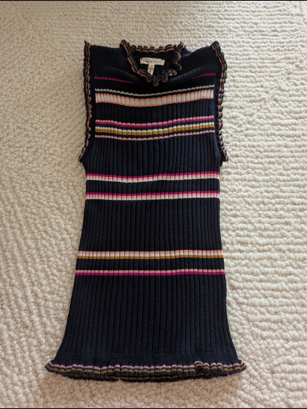 Rebecca Taylor Navy Ribbed Knit Dress with Pink and Cream Stripes